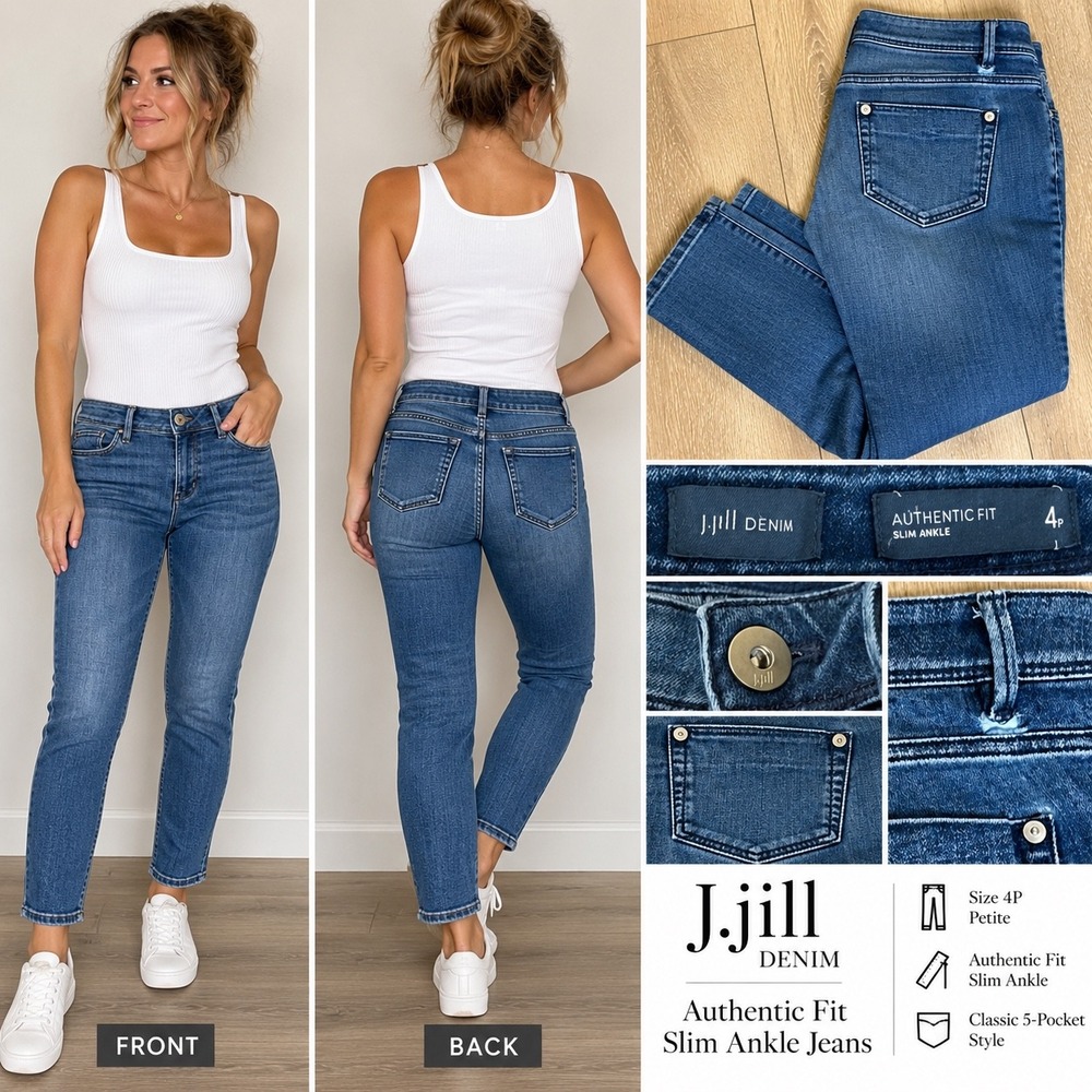 J. Jill Denim Authentic Fit Slim Ankle Jeans Blue Medium Wash Petite 4P